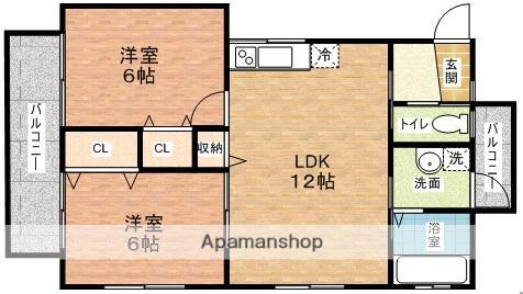 クーズアベニュー(2LDK/2階)の間取り写真