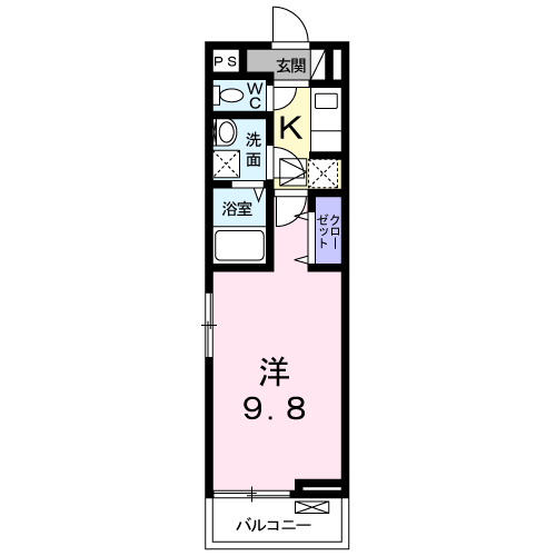 メゾンドソレイユ Ⅳ(1K/2階)の間取り写真