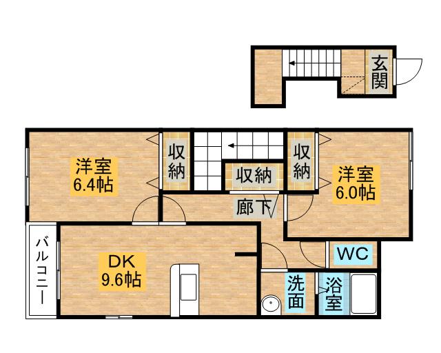 グランドコートエスポア(2LDK/2階)の間取り写真