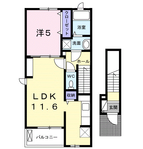 カーサ ドゥ ソレイユⅠ(1LDK/2階)の間取り写真