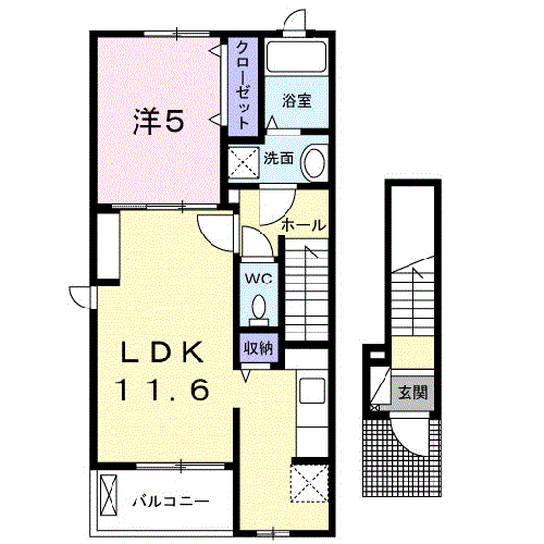 カーサ ドゥ ソレイユⅡ(1LDK/2階)の間取り写真