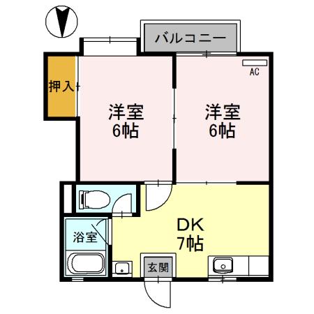 ファーストインキャニオンハウスⅠ(2DK/3階)の間取り写真