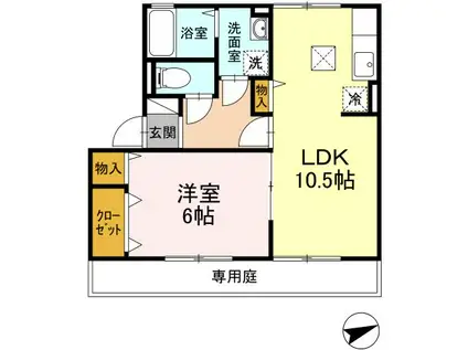 ロイヤルガーデン天神D棟(1LDK/1階)の間取り写真