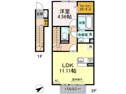 ヴィヴィアン有福2(1LDK/2階)の間取り写真