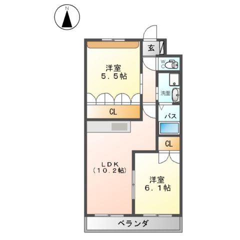 フローラル イン フォレスト(2LDK/2階)の間取り写真