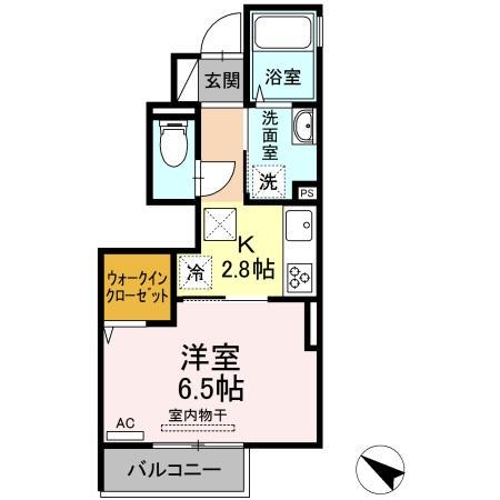 ボヌール黒髪(1K/1階)の間取り写真