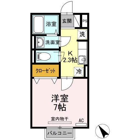 ホープハウスⅢ(1K/2階)の間取り写真