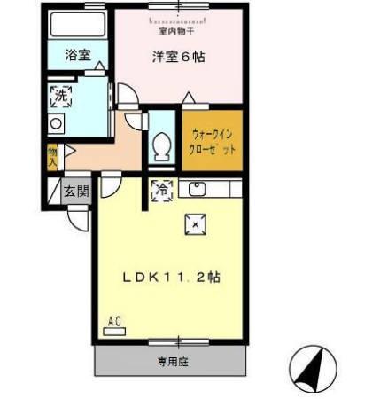 タスカータソルテB棟(1LDK/1階)の間取り写真