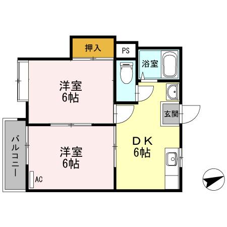 ファーストインプライムハウスⅠ(2DK/1階)の間取り写真