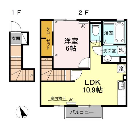 サンライズ佐世保(1LDK/2階)の間取り写真