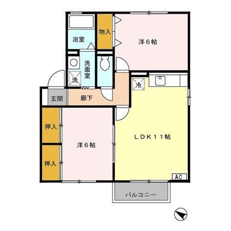 ウィンズヒルB棟(2LDK/2階)の間取り写真