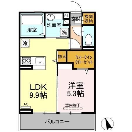 ヴィアレッタ福石(1LDK/2階)の間取り写真