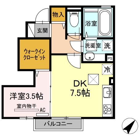 ダイワ天神(1DK/1階)の間取り写真