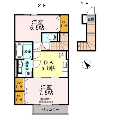 岩の上スリーイヤーズ(2DK/2階)の間取り写真
