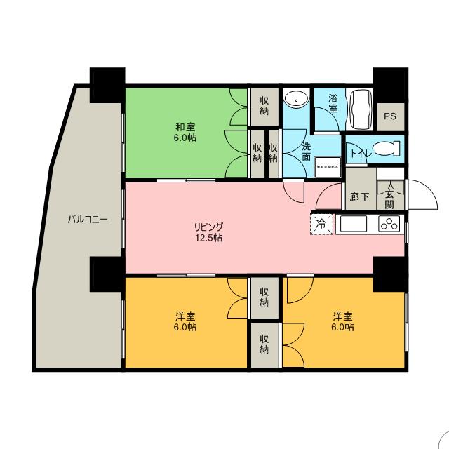 ダイヤヒルズ島瀬(3LDK/5階)の間取り写真