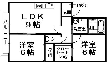 リバーサイド須佐1(2DK/1階)の間取り写真