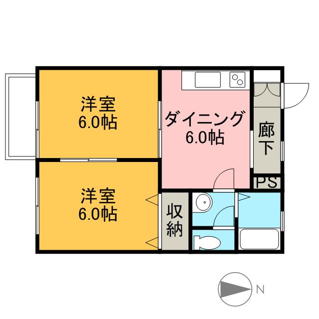 グランディール二本松B(2DK/1階)の間取り写真