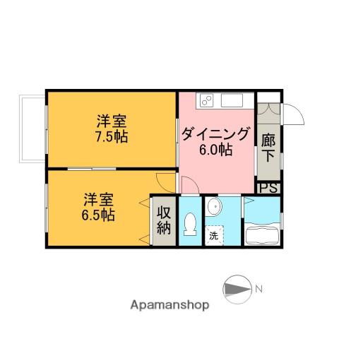 グランディール二本松A(2DK/2階)の間取り写真