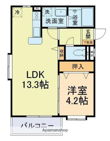 クラランス渡鹿Ⅱ(1LDK/2階)の間取り写真
