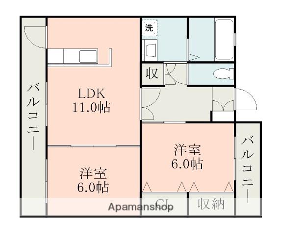 ライフパークA棟(2LDK/2階)の間取り写真