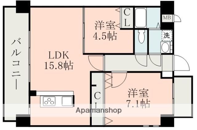 ISM水前寺(2LDK/3階)の間取り写真