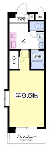 メモリーハイツⅡ(1K/2階)の間取り写真