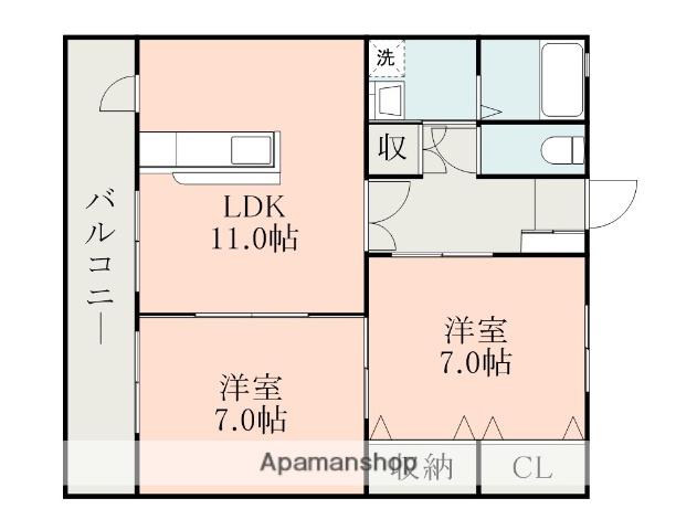 コートプレイス龍田Ⅱ(2LDK/1階)の間取り写真