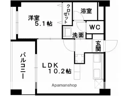 コネクト新水前寺(1LDK/5階)の間取り写真