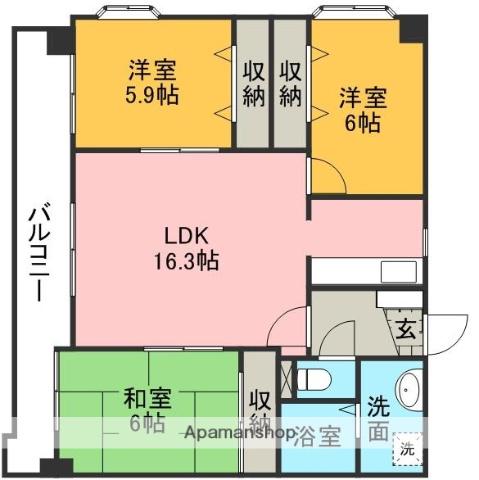 ブルージュ九品寺(3LDK/6階)の間取り写真