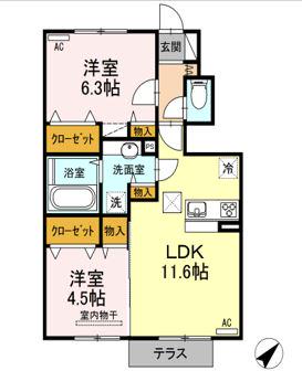 グランヴィア樹(2LDK/1階)の間取り写真
