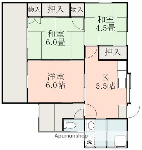 豊肥本線 武蔵塚駅 徒歩51分 1階建 築44年(3K)の間取り写真