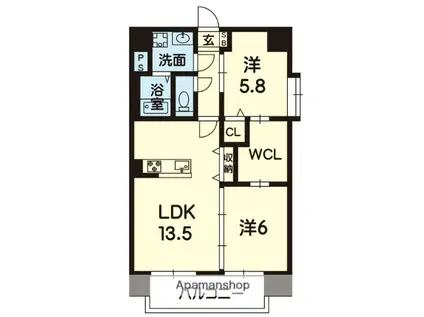 AREST新町(2LDK/2階)の間取り写真