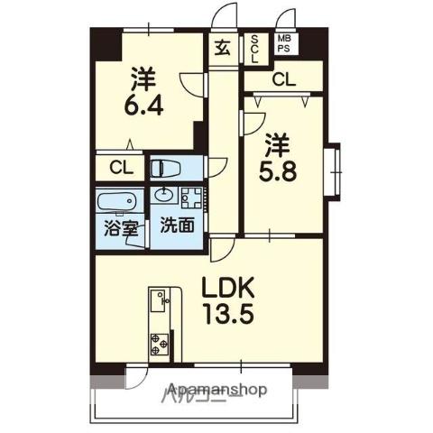 MON REVE京町(2LDK/3階)の間取り写真