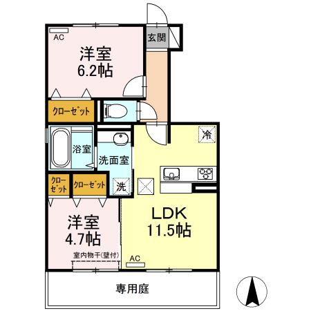 コートプレイス龍田Ⅴ(2LDK/1階)の間取り写真