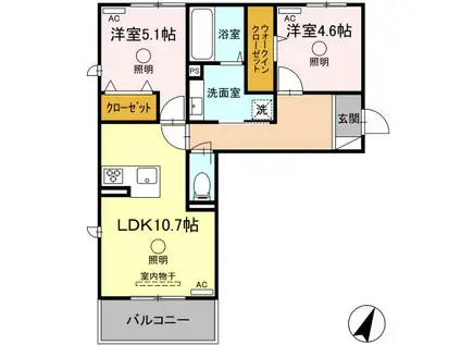 DーROOM長嶺東4丁目HK(2LDK/2階)の間取り写真