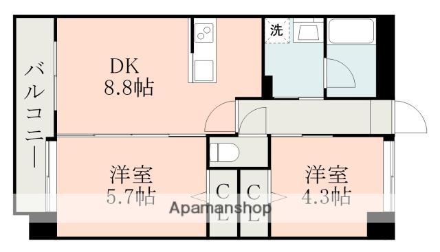 サウスガーデン清水東(2DK/9階)の間取り写真
