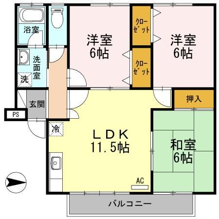 シャルマン野口A(3LDK/2階)の間取り写真