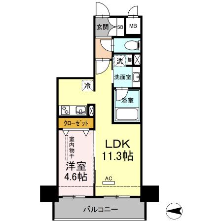 Dプレイス 九品寺(1LDK/6階)の間取り写真