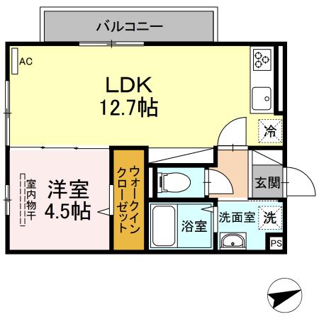 LUANA(1LDK/2階)の間取り写真