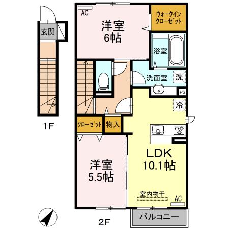 D-ROOMかわせみ(2LDK/2階)の間取り写真