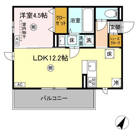 西熊本MY(1LDK/1階)の間取り写真