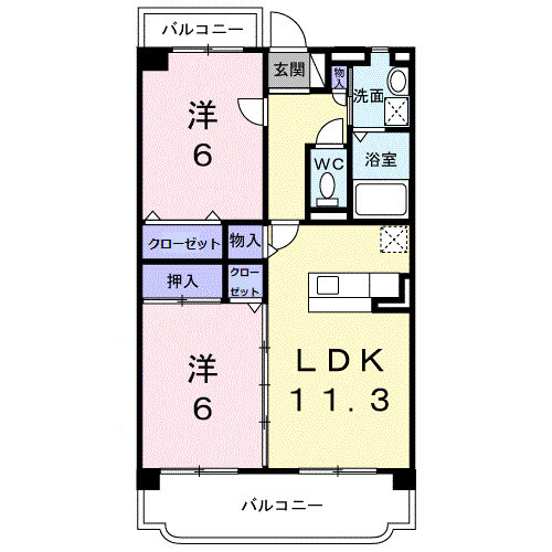 レオ・グランド山ノ神(2LDK/2階)の間取り写真