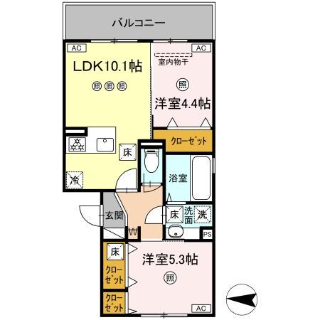 アクアフェリーチェ B棟(2LDK/1階)の間取り写真