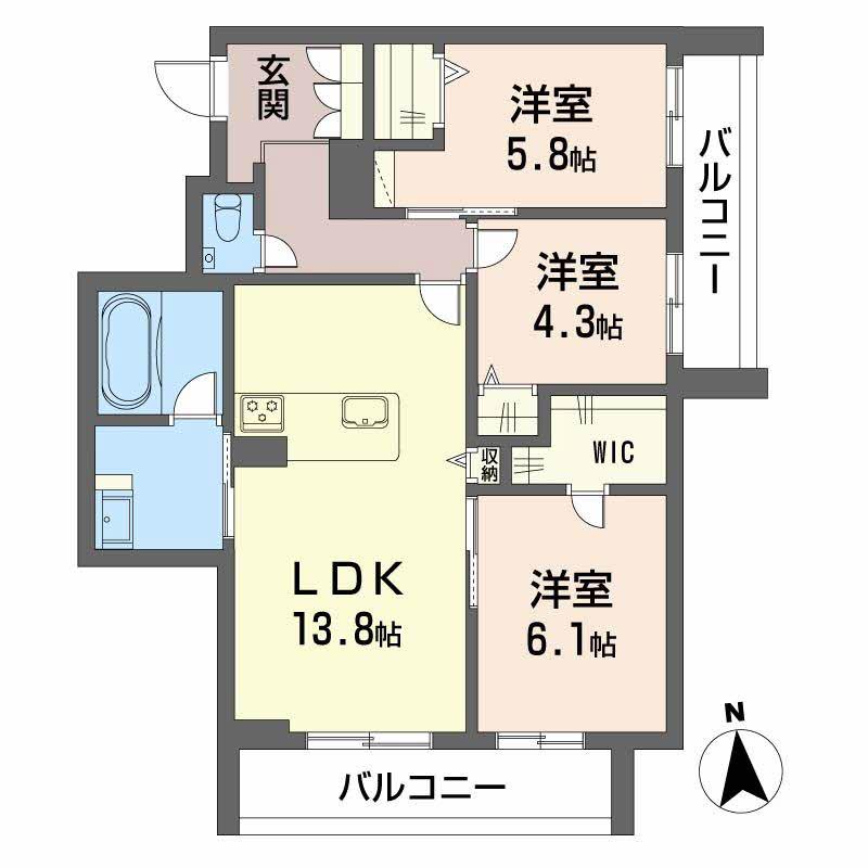 シャーメゾン 上水前寺(3LDK/2階)の間取り写真