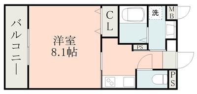 ラ・シック県立大学前Ⅲ(1K/2階)の間取り写真