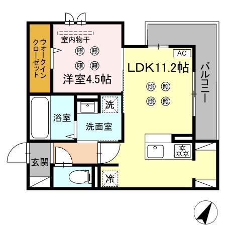 DーROOM新屋敷(1LDK/2階)の間取り写真
