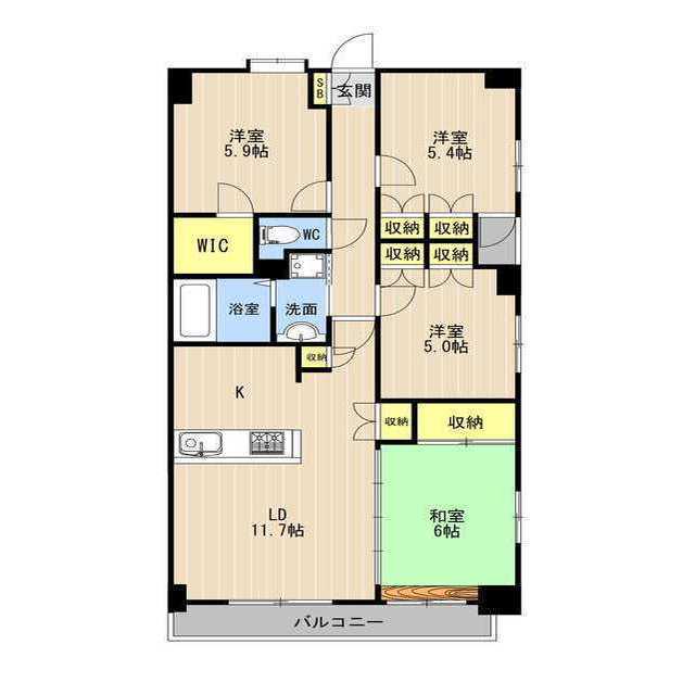 アーバンパレス水前寺駅前(4LDK/13階)の間取り写真