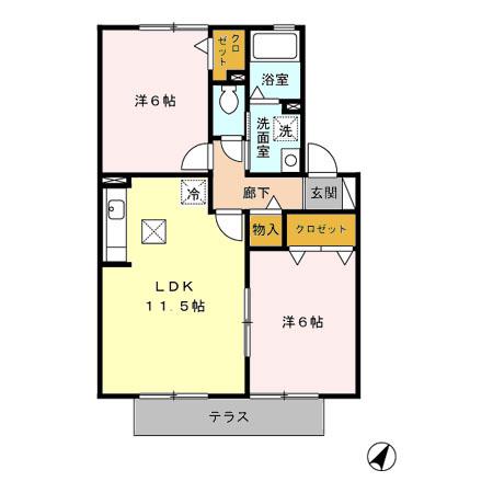 ベルメゾンA(2LDK/1階)の間取り写真