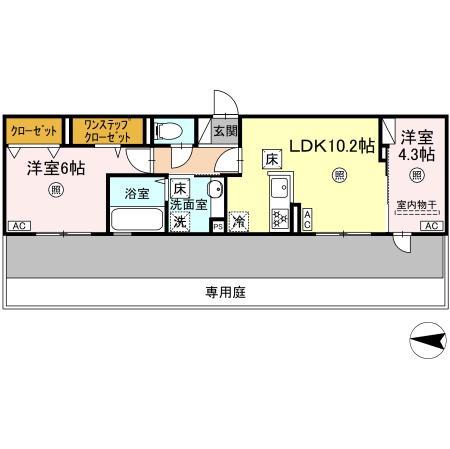 D-ROOM八王寺町(2LDK/1階)の間取り写真