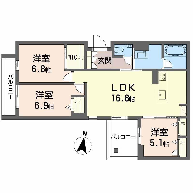 MOANA GARDEN 水前寺(3LDK/2階)の間取り写真